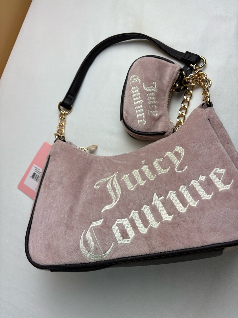 Juicy Couture Dusty Pink Velvet Shoulder Bag with Coin Pouch